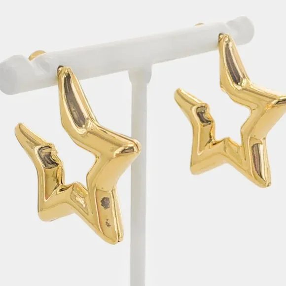 NEW 18K Gold Filled Star Tube Hoop Earrings - Picture 2 of 7